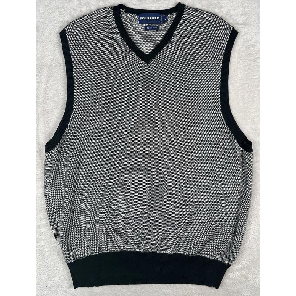 Vtg Polo Golf Ralph Lauren Sweater Vest Mens Large Black Silk Blend Old Money